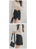 2022 Women's Black High Waist Slim A-Line Skirt Pants with Slit