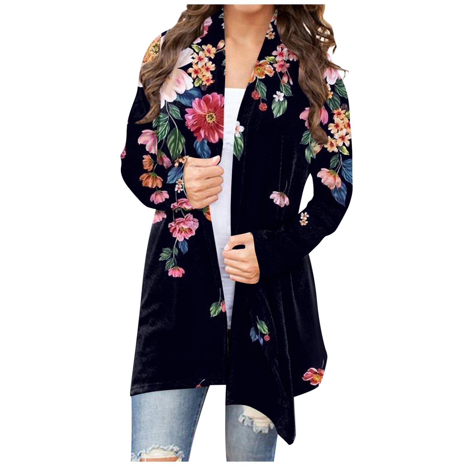

Женская модная повседневная куртка-кардиган средней длины с цветочным принтом, пальто XXXXXL горячий розовый