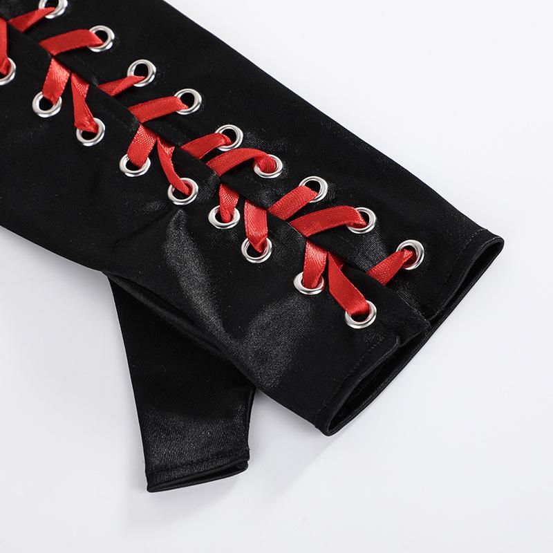 Women Sexy Bandage Ribbon Frenulum Lace Satin Long Gloves Cosplay Stage Performances Lolita Fashion Personality Mittens