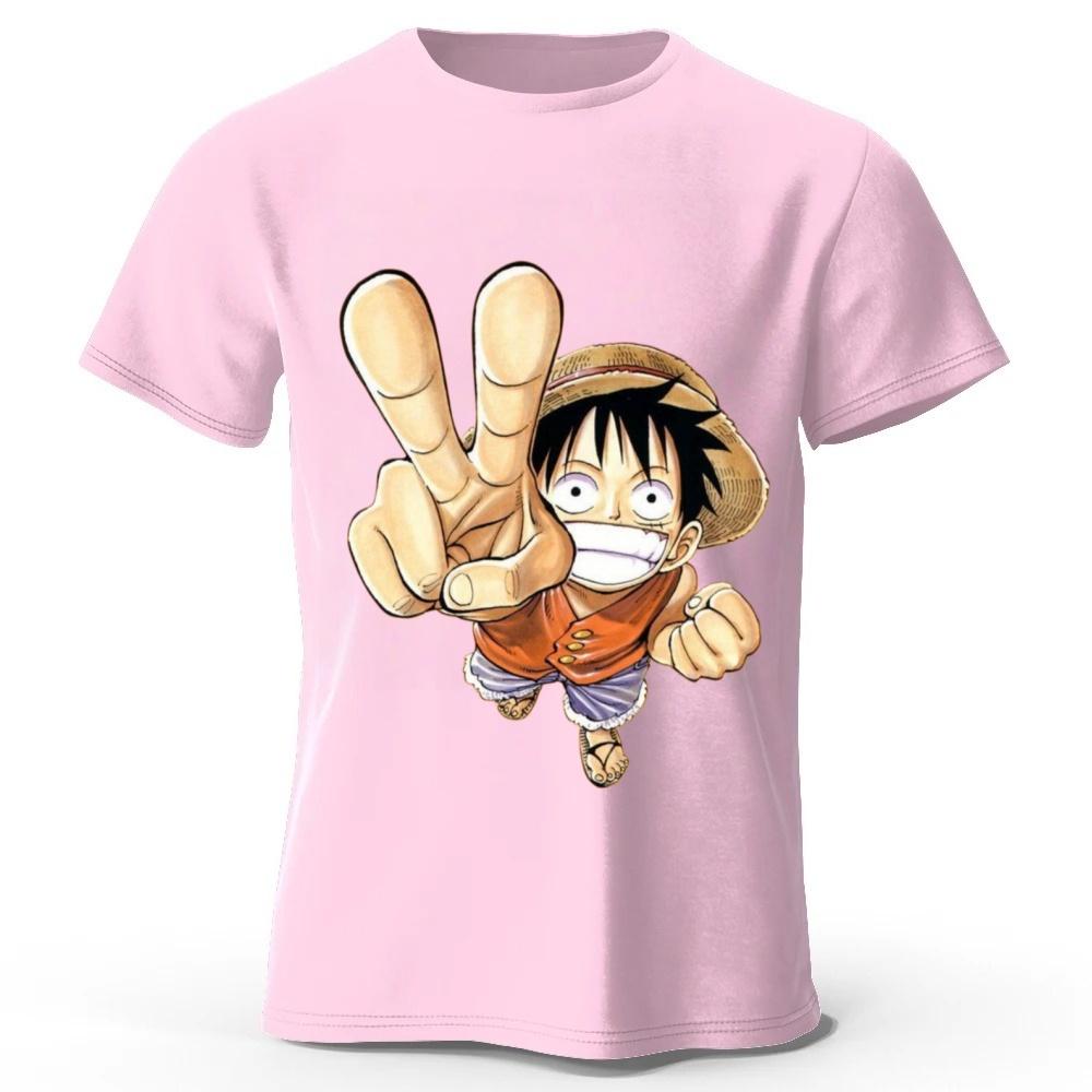 One Piece Luffy Summer New Pure Cotton Short Sleeved Mens and Womens Fashionable Street Wear Plus Size Loose Sports Tshirt