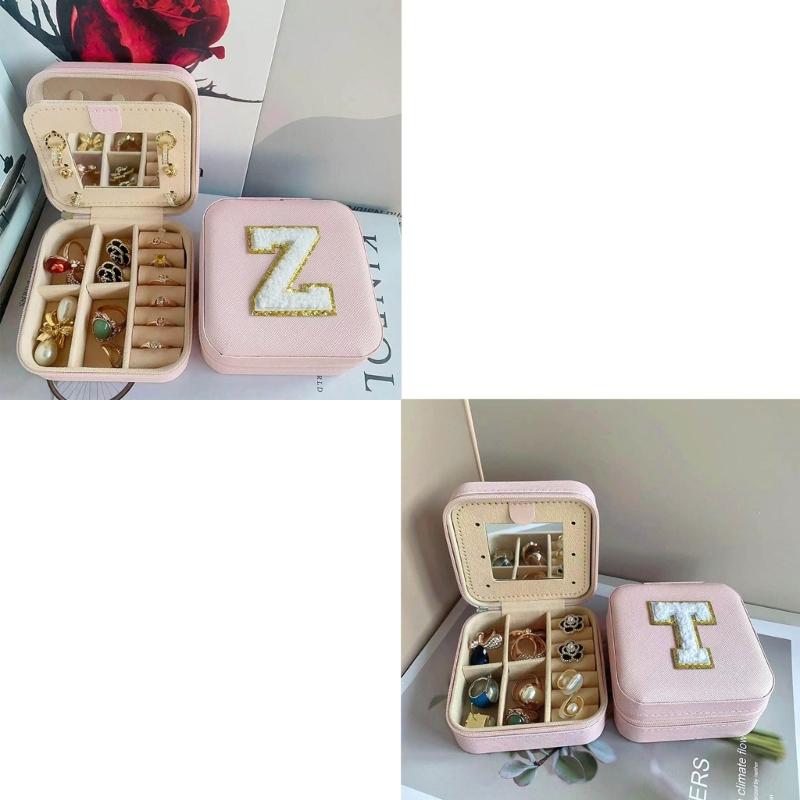 Portable Jewelry Organizer Box with Mirror Unique Leathers Jewelry Box for Women Girls Ring Necklace Earrings Easy Use