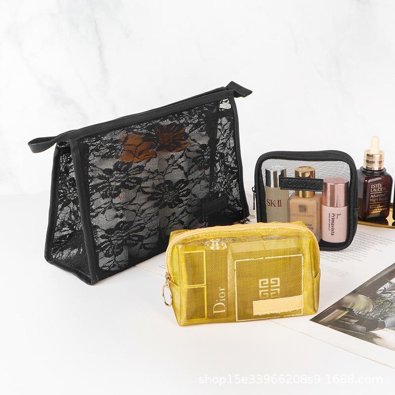 

«Набор корейских мини-сетчатых дорожных косметичек — милое, портативное, простое решение для хранения» mesh flat; small чёрный