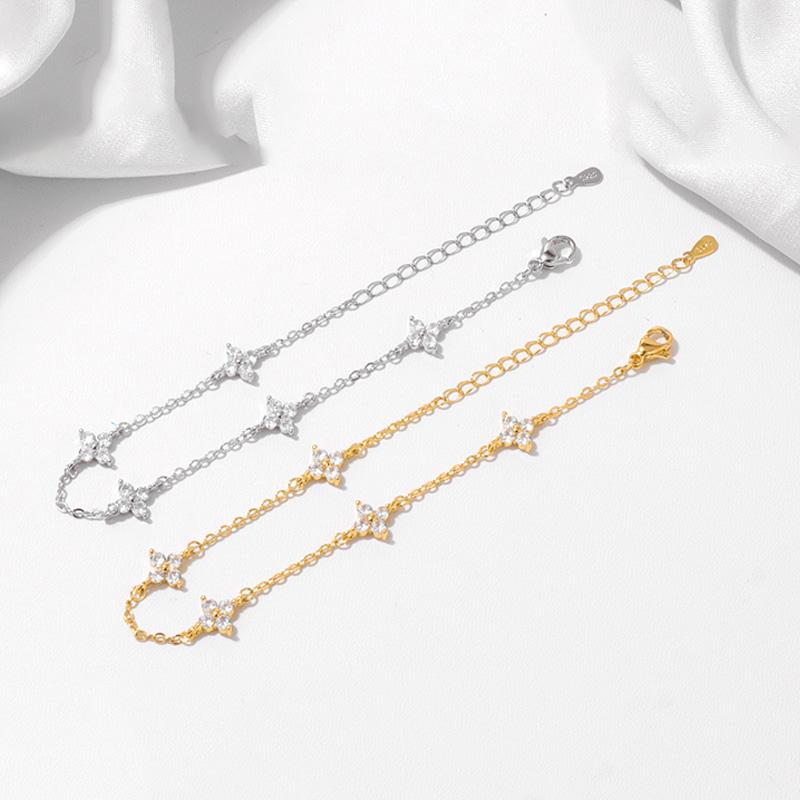 Four-leaf Flower Bracelet for Women Girl Cute Dainty Adjustable Link Chain Bracelet Trend Jewelry