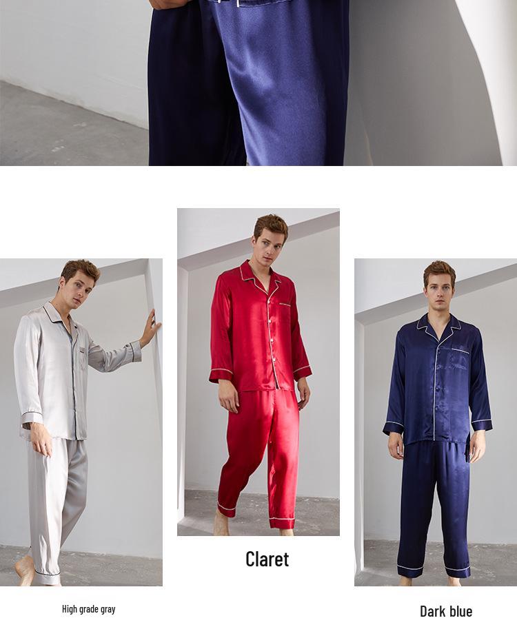 Men's Silk Pajama Set: Butterfly Embroidered Long Sleeve Top & Pants, 100% Mulberry Silk