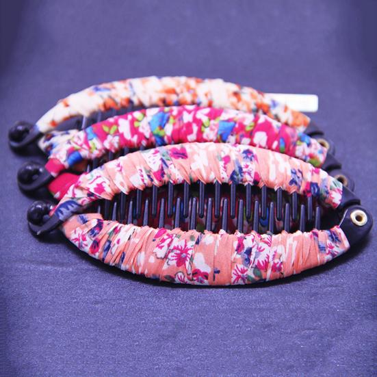Fashion Lady Floral Print Banana Fish Shape Hairpin Hair Clip Headwear Accessory