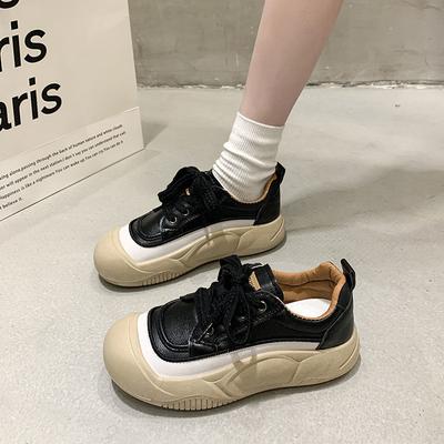 Spring and Autumn Retro Thick Baseplate Shoes Soft Leather Big Head Ugly Cute Casual Round Head Soft Sole Soft Surface Niche Original Single Shoes Wom