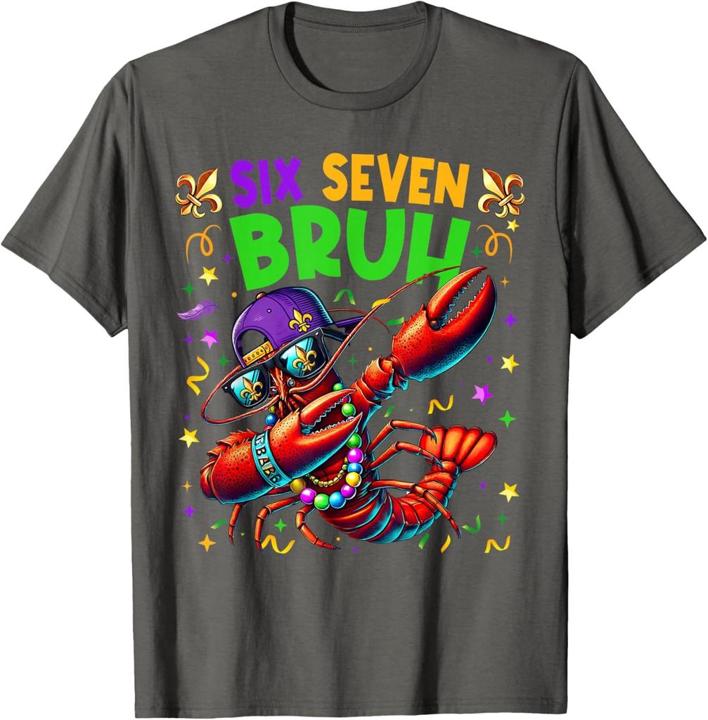Six Seven Bruh Mardi Gras Dabbing Crawfish Graphic Unisex T-Shirt