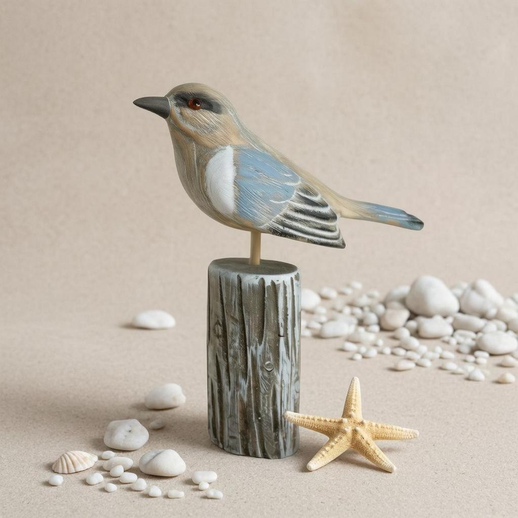 Wooden Bird Ornament Weathered Finish Tabletop Decor Seabird Desktop