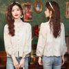 Spring Buckle Embroidered Stand-up Collar Lace Long-sleeved Shirt 2025 New Temperament Top Retro Women
