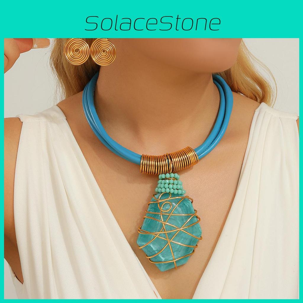 Geometric Necklace Resin Earrings Set Sparkling Big Gems Summer Style Fashion