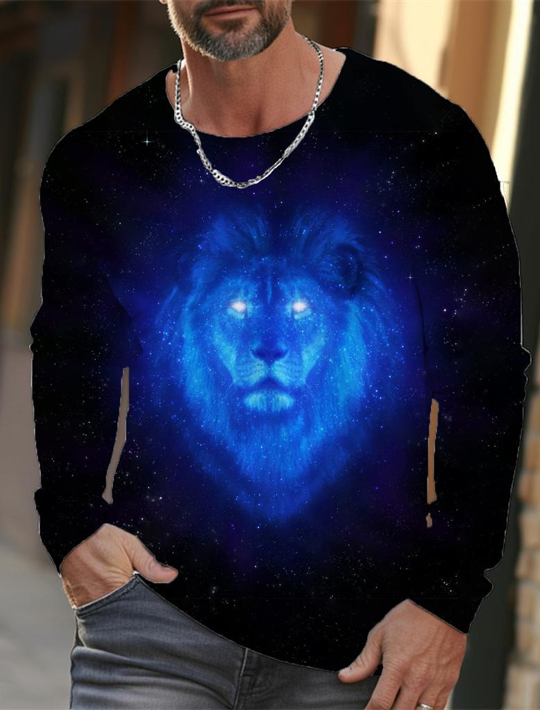Men's T-shirt pattern lion pattern printing round neck brown 3D printing outdoor daily long sleeved printing clothing designer