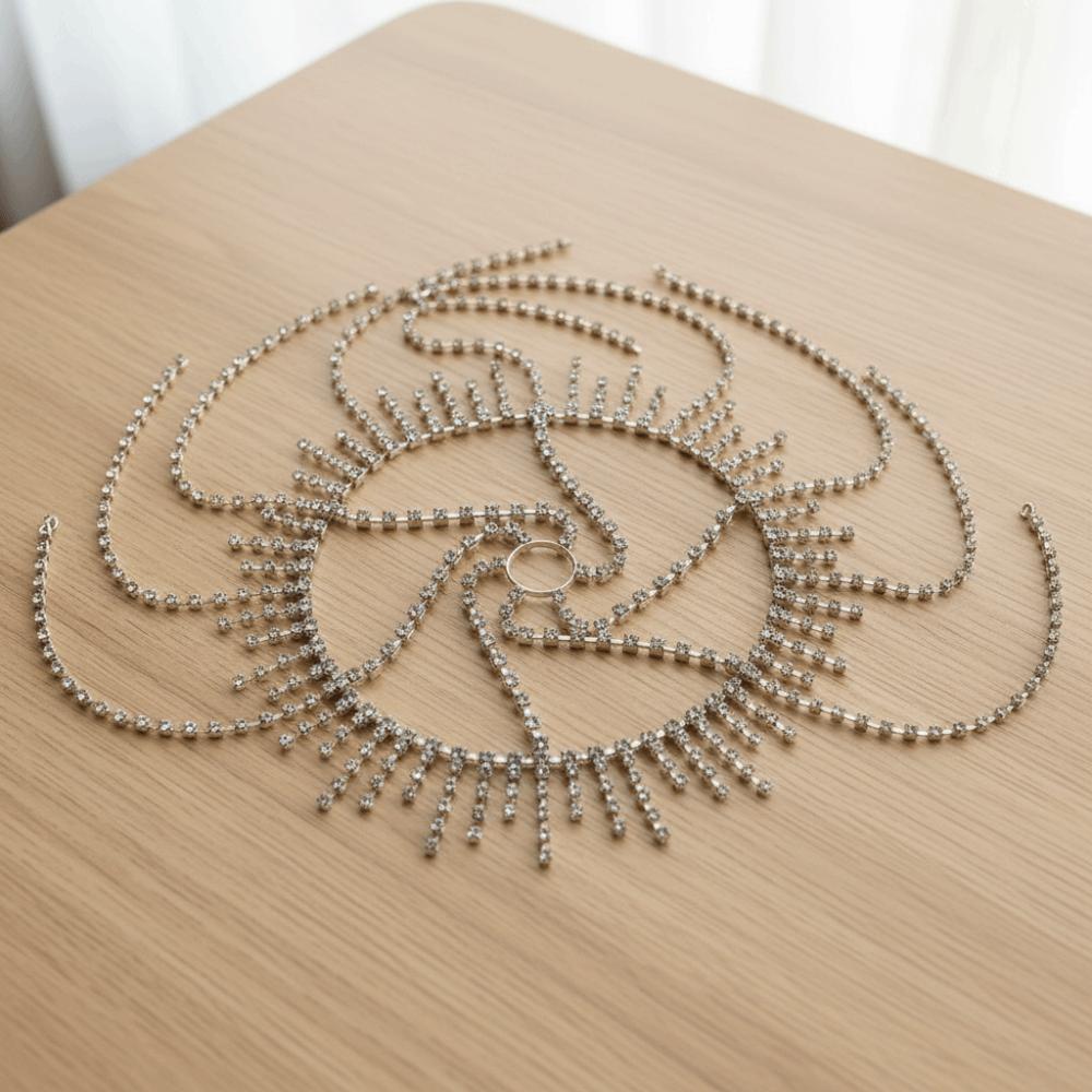 Flash Rhinestone Cap Headpiece Fringe Mesh Tassel Headband Crystal Head Chain Wedding Celebration