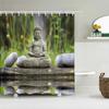 Bathroom Shower Curtains Buddha Statue Bamboo Bath Screens Home Decor Waterproof Polyester Fabric With Hooks 240X180Xm