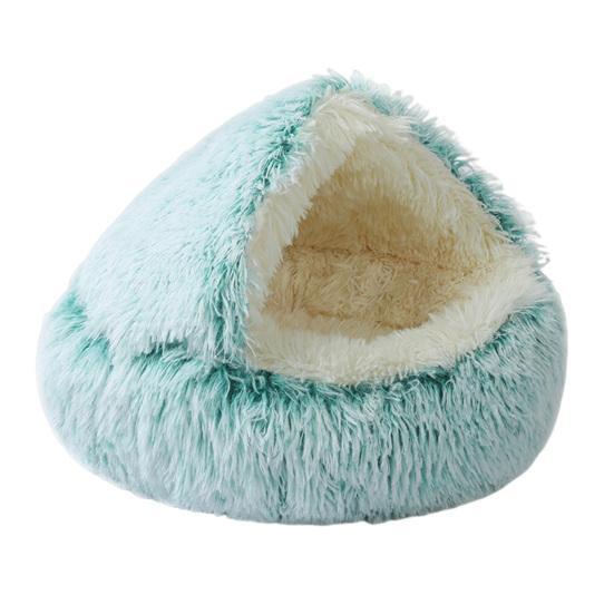 Round Hooded Plush Pet Bed Semi-Enclosed Indoor Small Cat Dog Cave Bed Winter Warm Kitten Puppy Sleeping Nest Pet Supplies