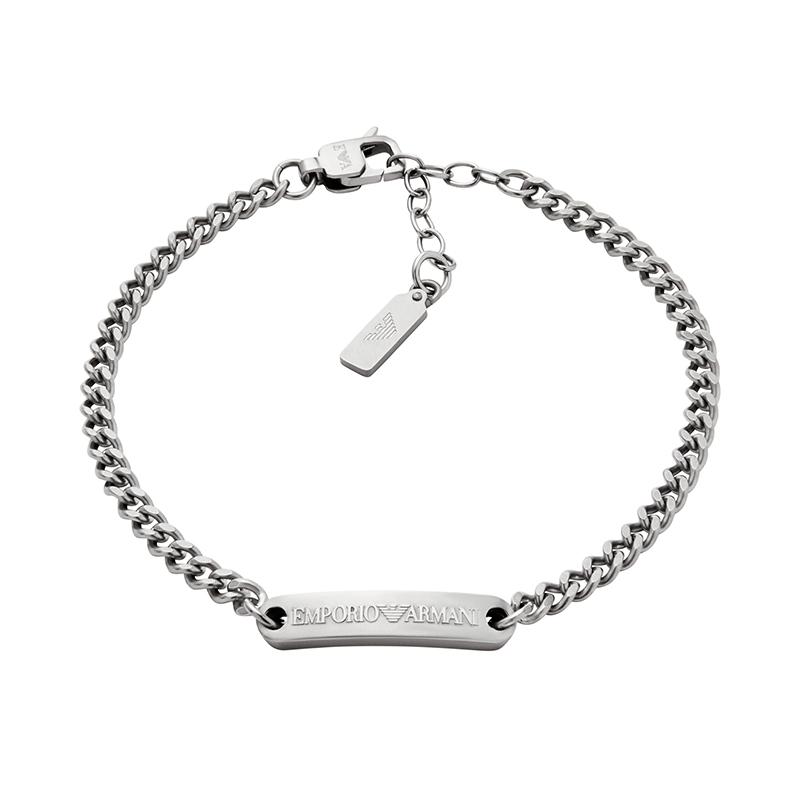 

Emporio Armani Hip Hop Trendy Fashion Versatile Cuban Link Stainless Steel Bracelet Men bracelet Silver EGS3189040 Basic Packaging-Box
