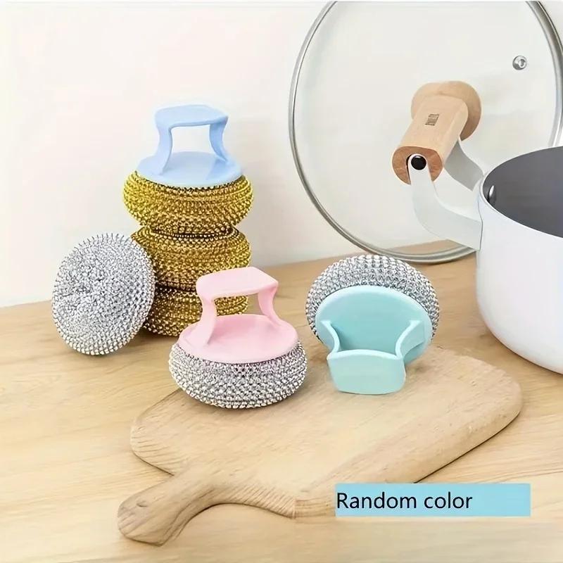 1PC Iron Cleaner Brush with Handle, Metal Brush To Clean Iron Pan Pot, Dish Bowl Washing Cleaner Brush with Handle, Random Color