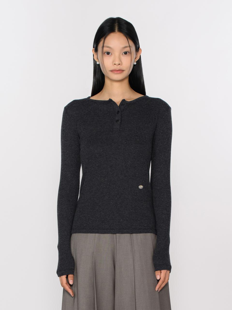 Tosae Button Long Sleeve T-Shirt Charcoal Charcoal/Fresh