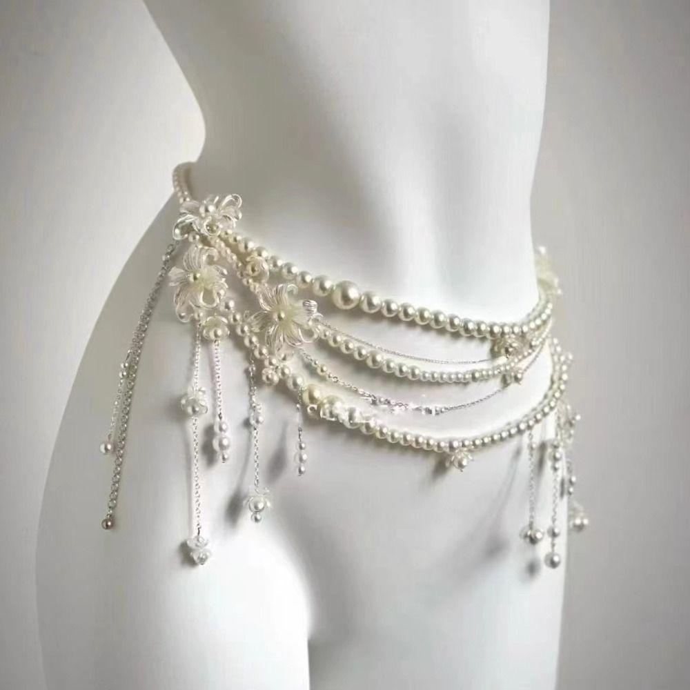Elegant Tassel Belt Retro Waist Decorations Fashion Pearl Waist Chains  Women