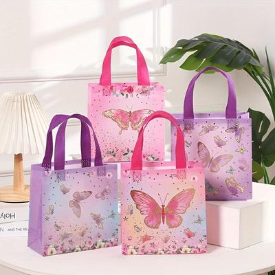 12 Stück, Geschenk-Tragetasche, Vliestasche, Einkaufstasche mit Schmetterlings-Aufdruck, Geschenkverpackungstasche für Bürobedarf, Geschenktasche für Hochzeit, Geburtstagsparty