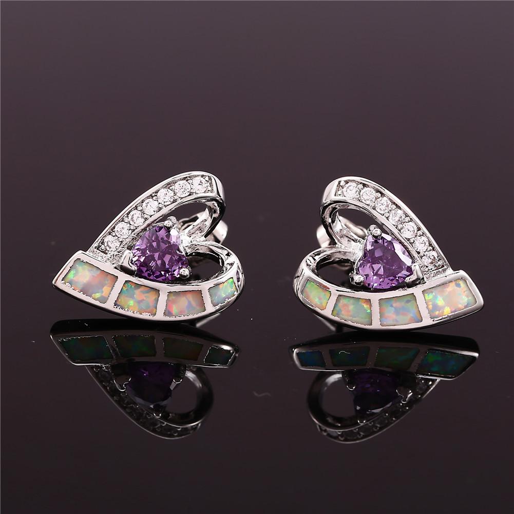 

Hot Selling Classic Four Piece Micro Inlaid Colored Diamond Heart Shaped Purple Diamond Double Heart Design Earrings Copper Plated Platinum
