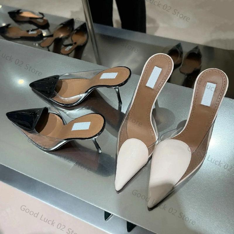 Mode 2025 Sommer Feenstil Sexy Liebe Transparent Kopf Halbslipper Damen Spitz Zehen Dünner Absatz Hoher Absatz Sandalen