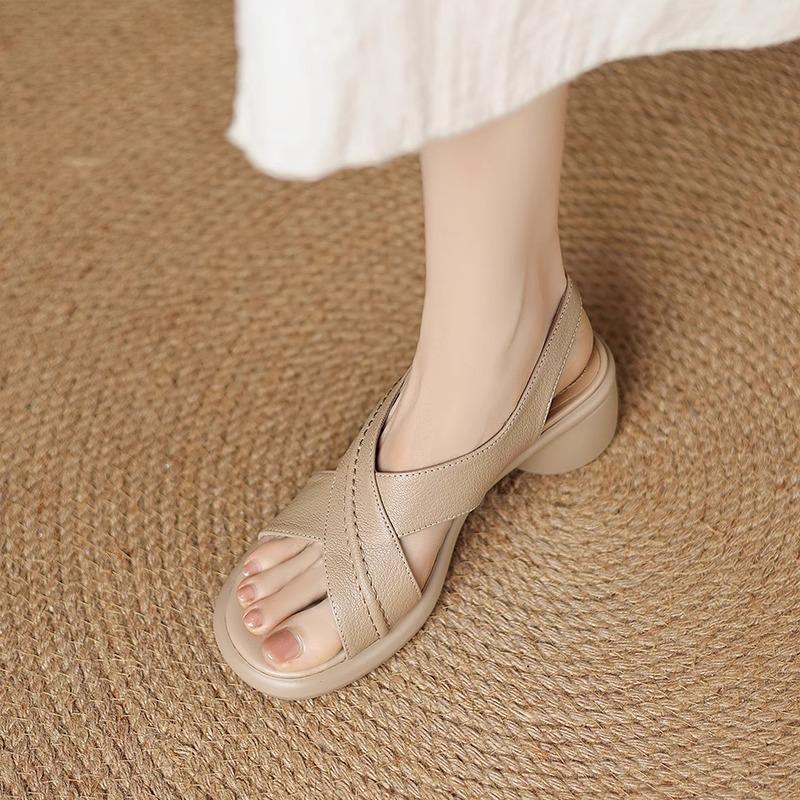 New Style of Women's Sandals with Medium Heels Thick Heels and Soft Soles
