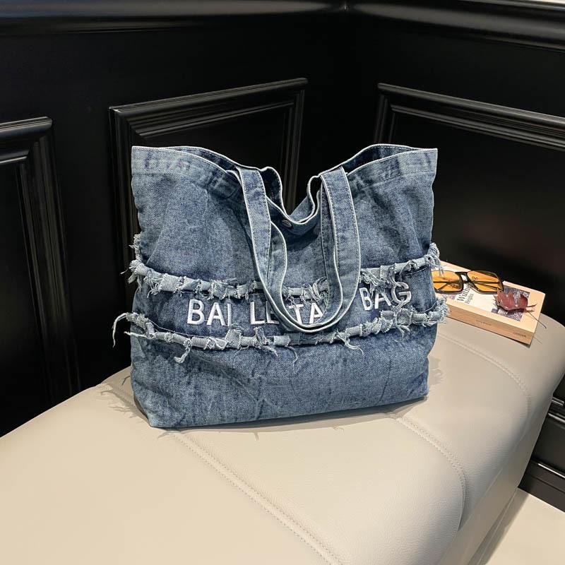 Large Capacity Denim Bag Women's Shoulder Bag Letters Tote Bag