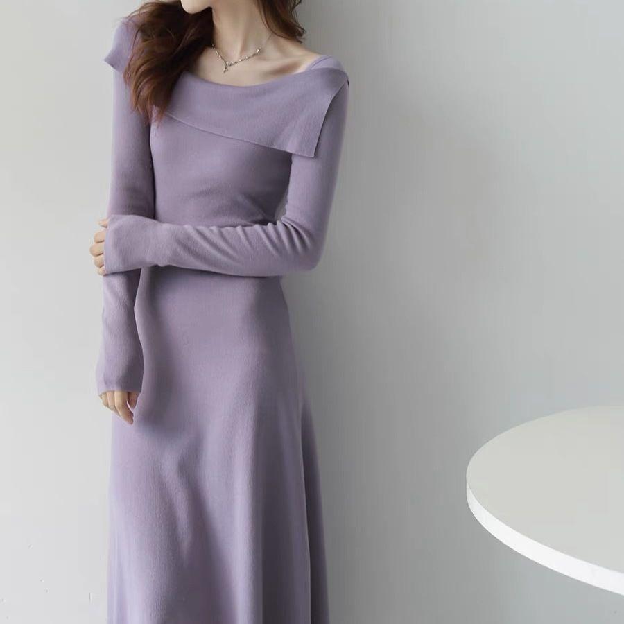 Fashion Knitted Off Shoulder Dress With Long Sleeves For Casual And Party Wear
