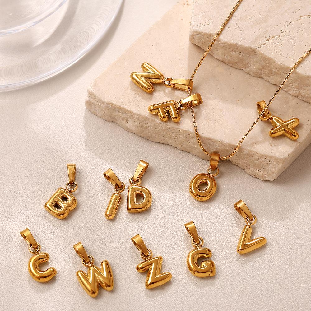 18K Gold Plated Bubble Letter Pendants - 26 English Letters