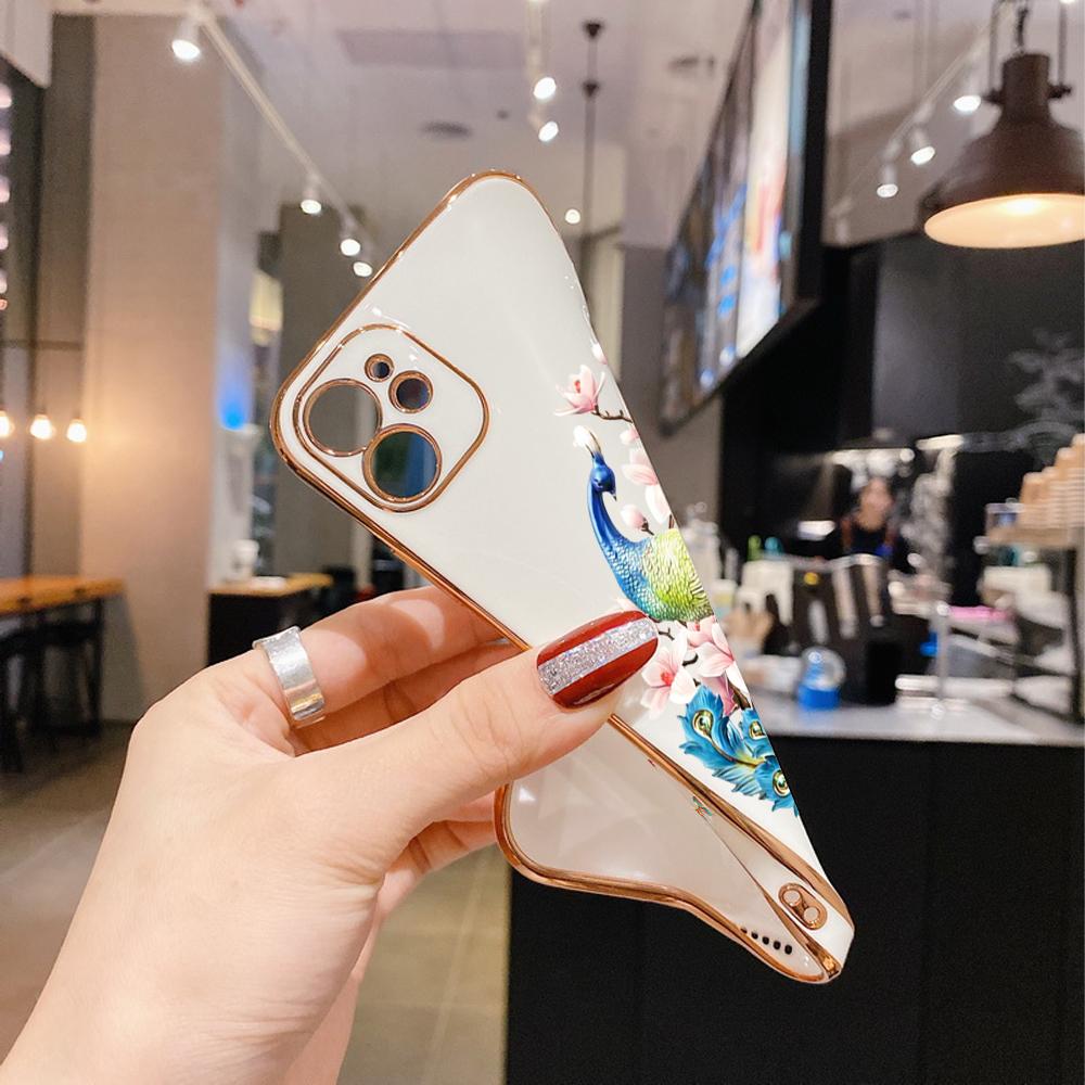 Motifs d'impression colorés Motif de bord carré Coque de téléphone plaquée Coque de téléphone souple de luxe pour Huawei Honor Xiaomi Redmi