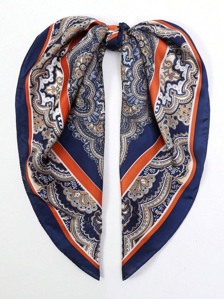 Luxury Retro Women'S Silk Satin Hair 70Cm Square Scarves Fashion Flower Printed Headscarf Designer Scarf Headband