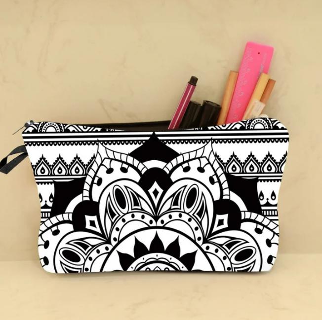 Cosmetic Bag Makeup Bag Waterproof Travel Toiletry Pouch Bag with Mandala Flowers Design