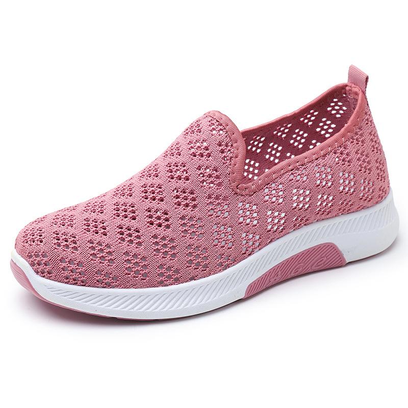 Summer Mesh Shoes Women's New Middle-aged and Old One-pedal Mother Shoes Non-slip Lightweight Fly-woven Shoes Breathable and Comfortable