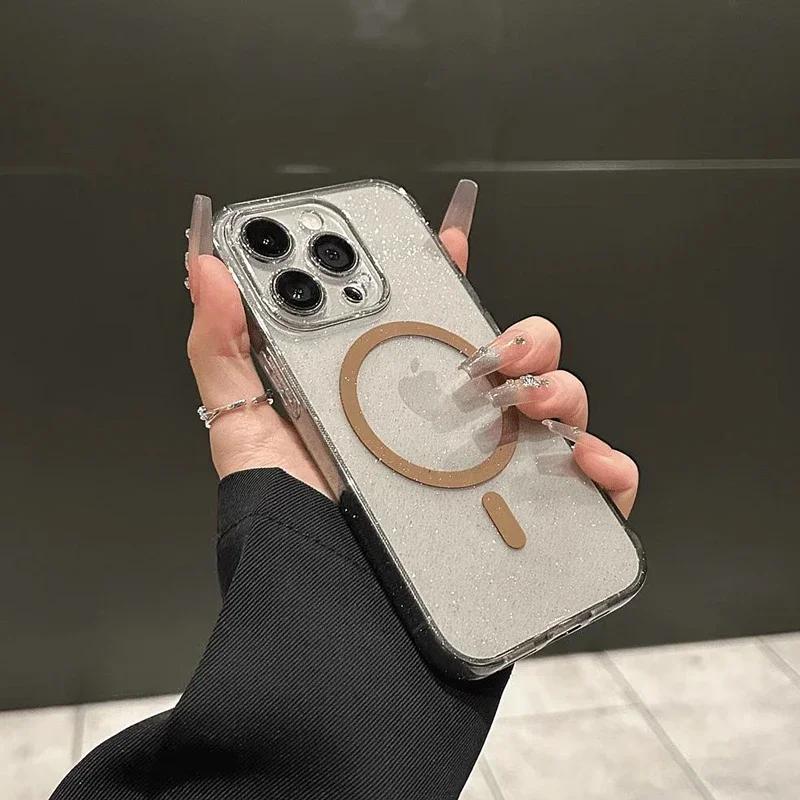Luxury Glitter Magsafe Transparent Phone Case For iPhone 17 16 13 14 15 17 Pro Max Air Plus Magnetic Bumper Silicone Soft Cover