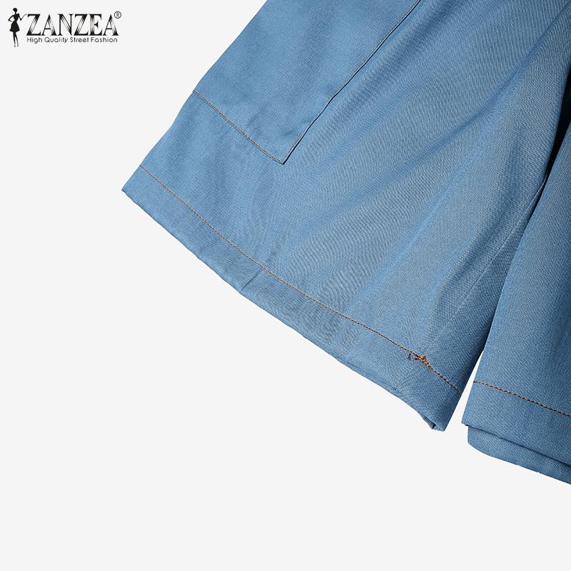 ZANZEA Women Casual Elastic Waist Solid Color Fifth Pants