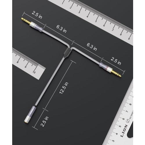SOUNDFAM 60cm 1/4" Splitter Cable, Microphone Splitter 1 Female to 2 Male TRS 1/4" Splitter 6.35mm Stereo Female to Dual 6.35mm Male Female - Gray