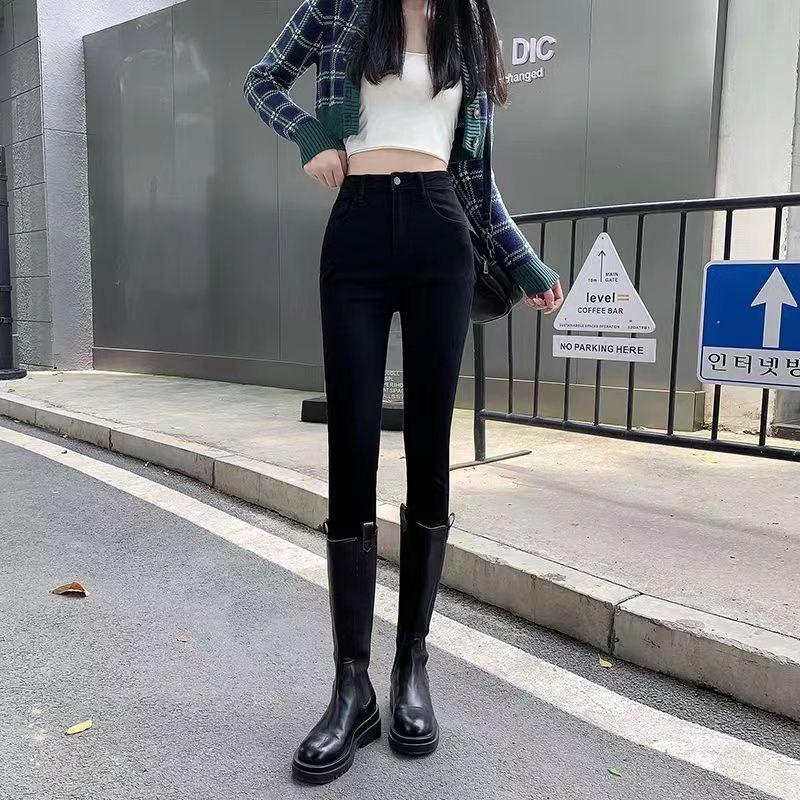 

Women s High Waist Black Velvet Skinny Jeans - Slimming, Elastic, Body-Shaping Pencil Pants for Autumn 31