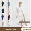 Silk V-Neck Nine-Sleeve Lace-Trim Robe, Lightweight for Spring/Autumn.