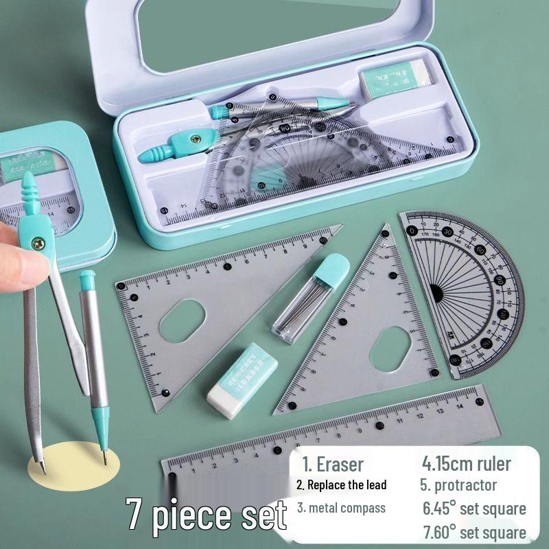 School Geometry Kit: Includes Set Square, Compass, Multi-functional Ruler, and Protractor
