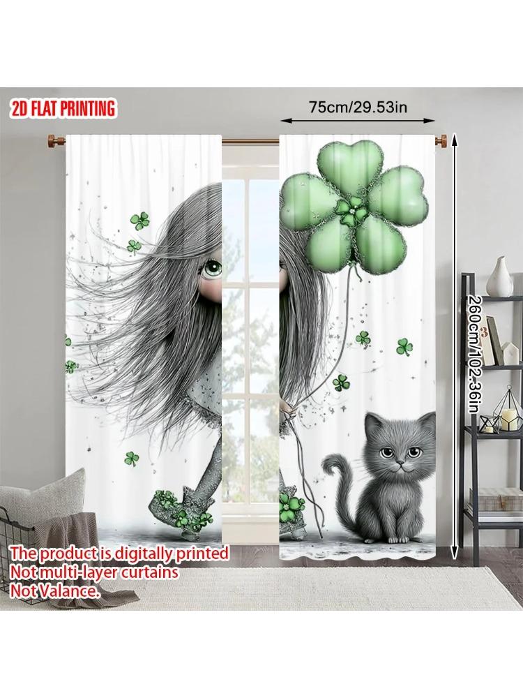 

Set Of 2 Plane Printing Curtain Popular Cool Versatile Fabric Without Rod All Seasons Use Bedroom Living Room Study Polyester Ideal For Sitting W100*H70(CM)-Grommet top&1PCS
