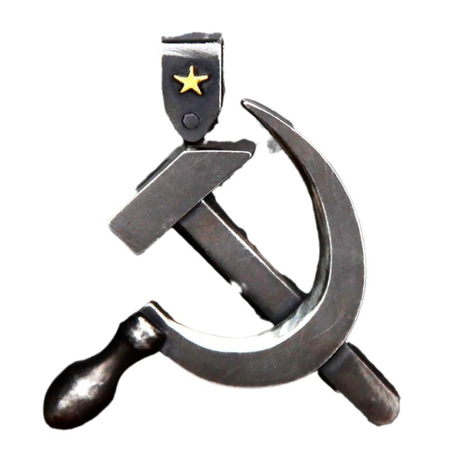 Red Battle Damage Sickle and Hammer Pendant, Retro Ethnic Style Necklace for Men and Women, Badge Emblem