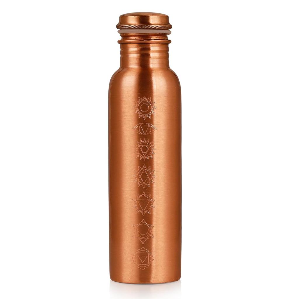 Pure 7 Chakra Plain Copper Bottle Gold Finish | Engraved | 100% Pure Copper | Leakproof