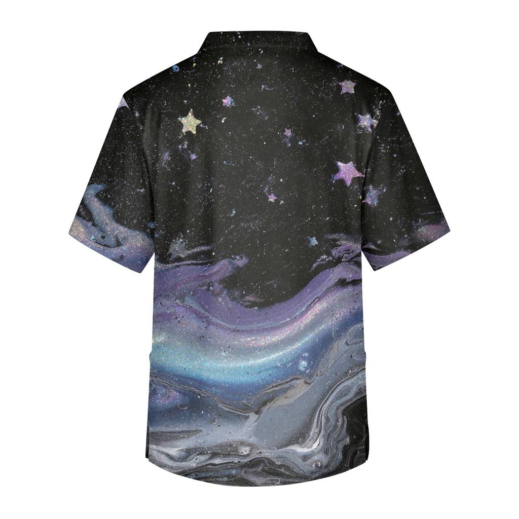 Men's Printing Short Sleeve V-neck Working Blouse Chest Pocket Carer Top