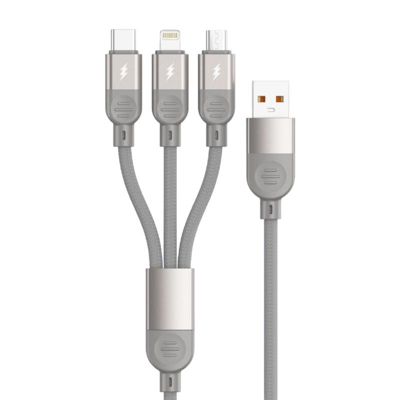3 in 1 Fast Charging Cable 3 Interfaces Braided Cord Data Line for Phone Tablets Power Supply and Transfer