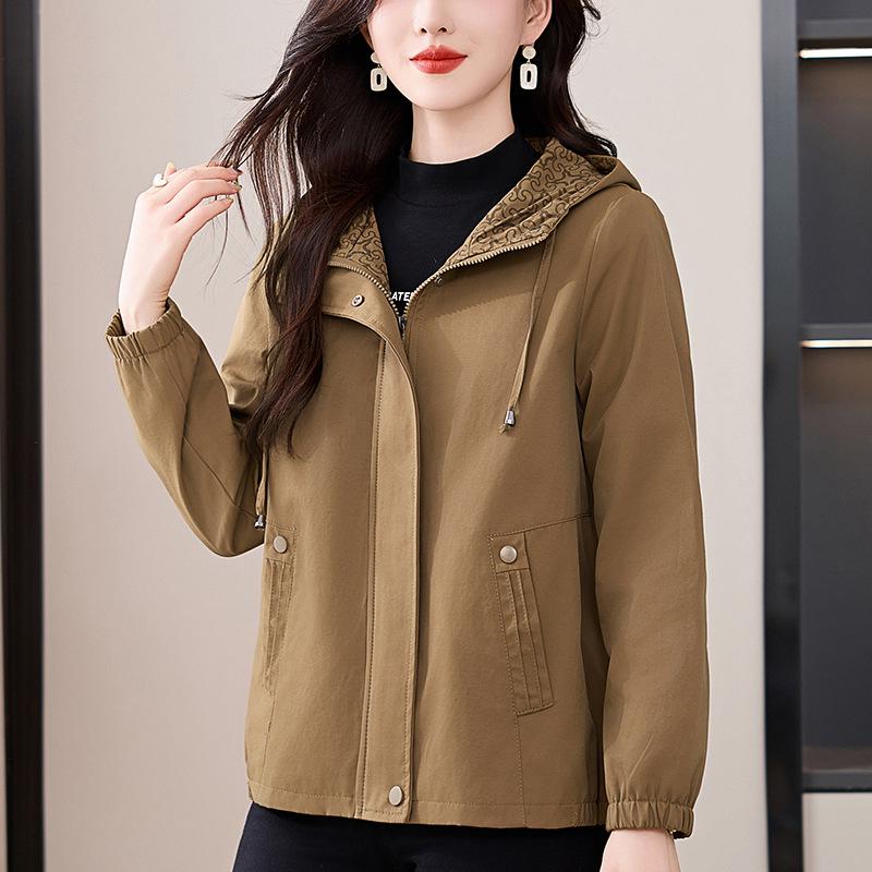 2024 Spring/Autumn Women's Loose Hooded Jacket - Plus Size, Casual & Versatile for Middle-Aged Moms