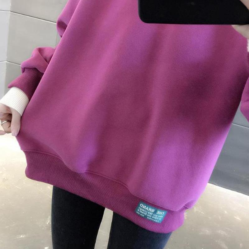 Cotton Sweatshirt Women Autumn Hooded Comfortable Thickened Fake Two Piece Top Solid Color Casual Versatile Sweatshirt