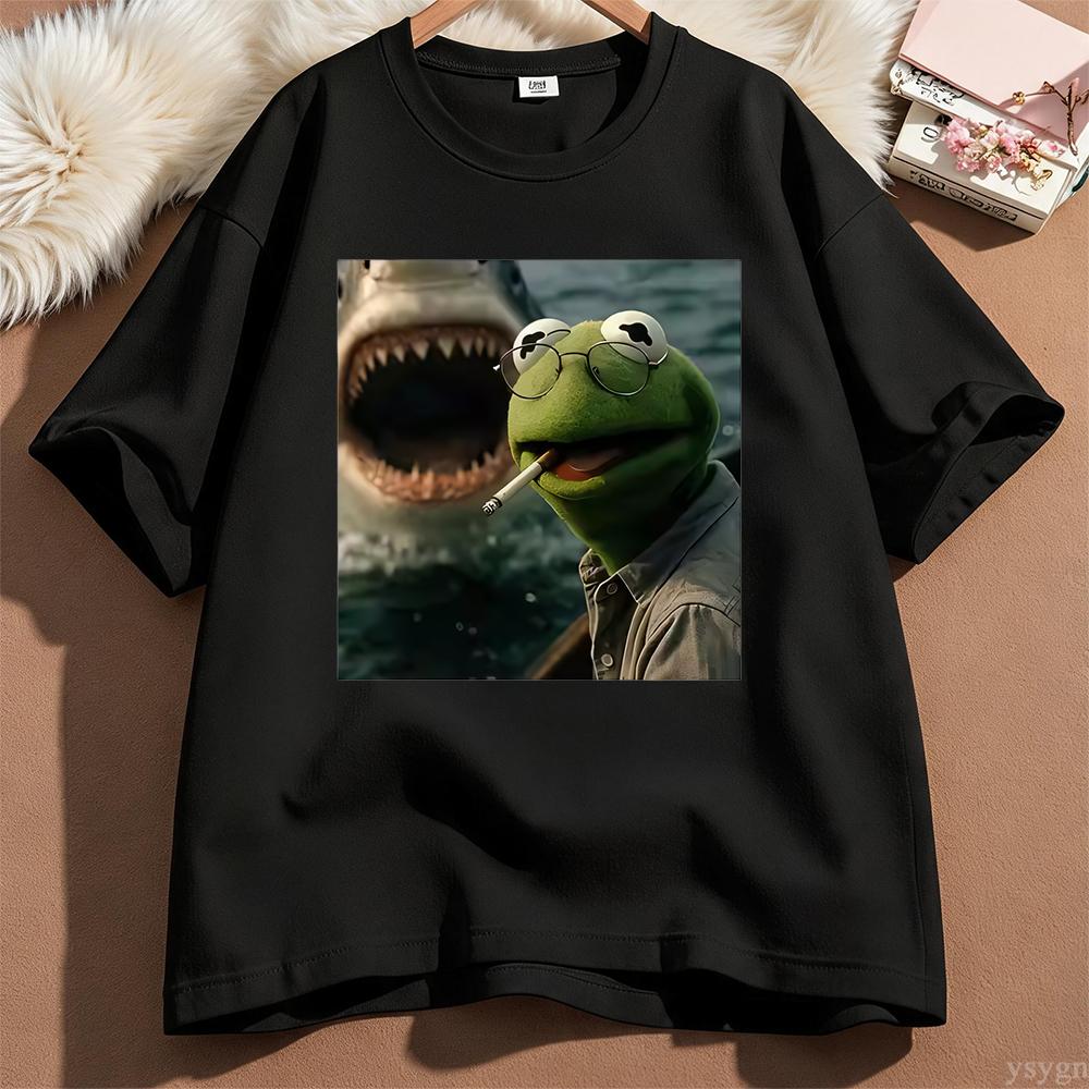 Dark Humor Frog Shark Graphic Funny Meme Tshirt Unisex Clothing Fashion Tshirts Cotton Casual Short Sleeve T Shirts Streetwear