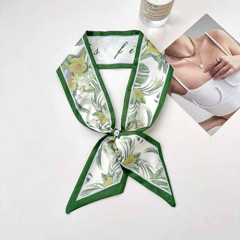 2025 Korean Fashion Flowers Pattern Women Twill Decorative Ribbon Small Scarf Binding Bag Handle Ribbon Hair Band Small Scarf
