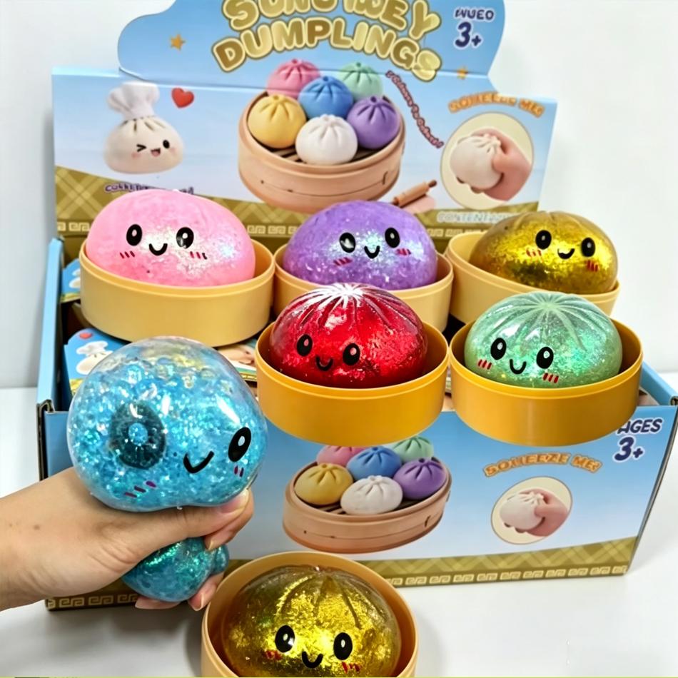 Nuovo Raviolo Colorato con Glitter Raviolo Glitterato Squishy con Scatola Ravioli Giocattolo Sensoriale da Spremere per Sollievo dallo Stress Giocattoli Regali