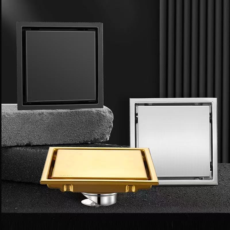 Large Flow Drainer with Base 304 Stainless Steel Hidden Square Bathroom Toilet Drainage Anti-odor Floor Drain